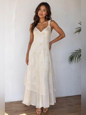 1970/80’s Veronica Vintage Ivory Beaded Floral Maxi Dress - 2XL